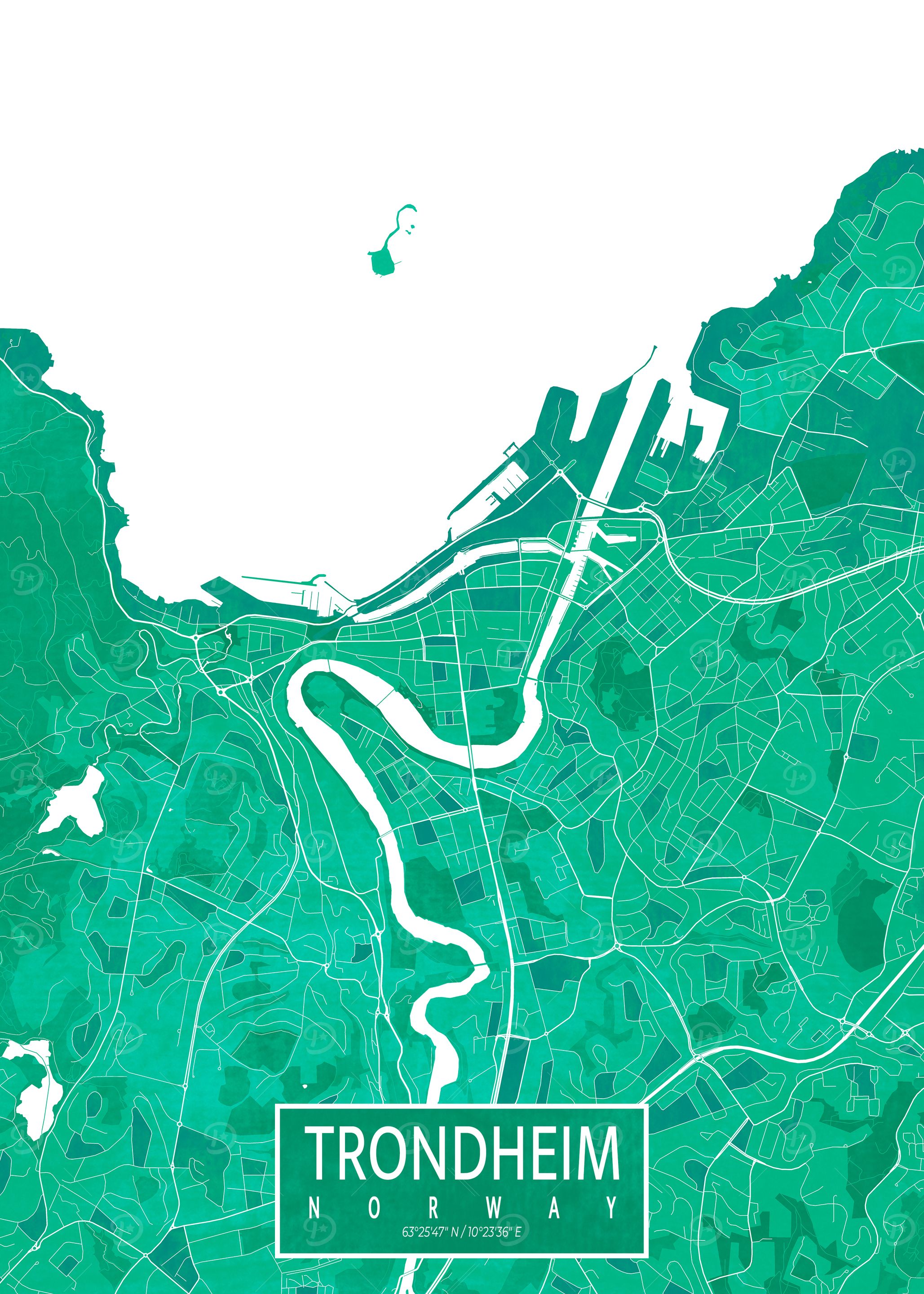 Trondheim City Map Norway Watercolor