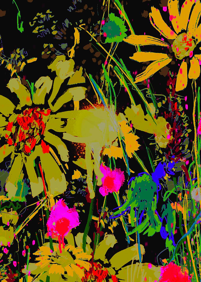 Blooming Colorful Petals Abstract and Sketchy Floral Artwork