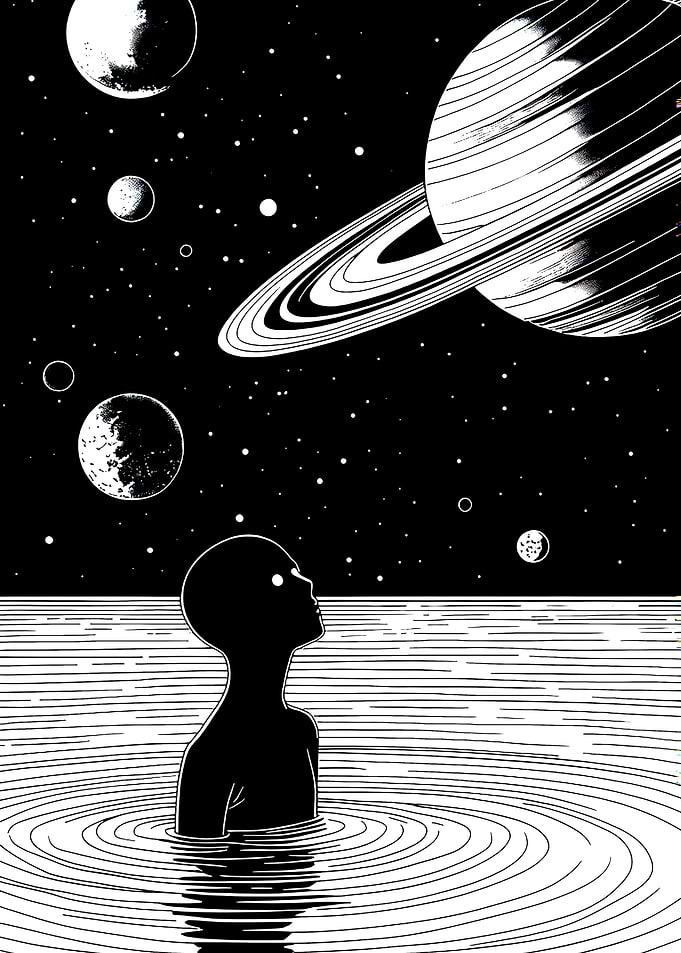 Silhouette Gazing at Saturn