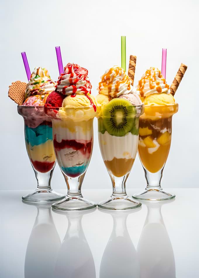 Four Colorful Ice Cream Sundaes