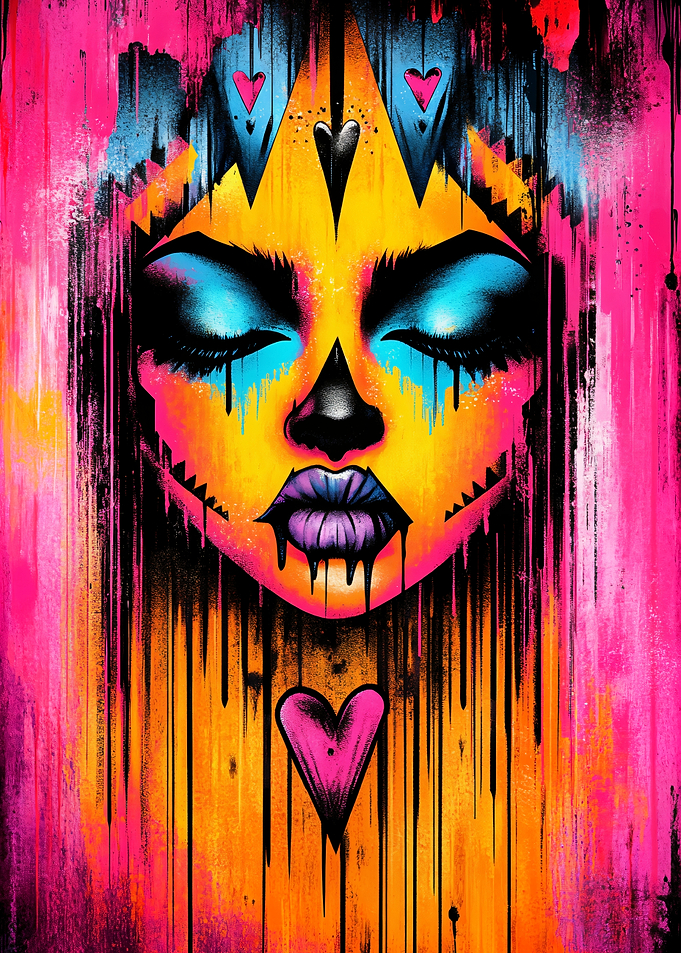 Neon Skull with Hearts