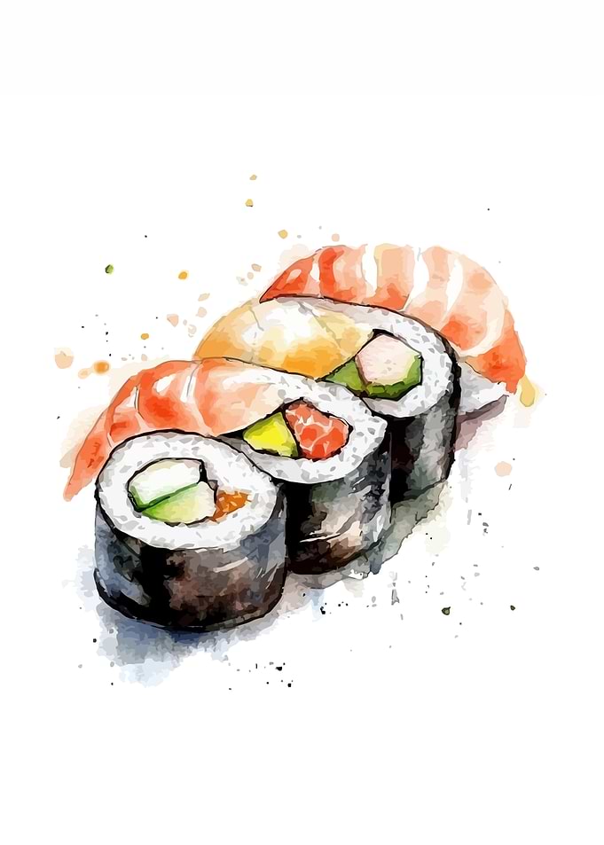 Watercolor Sushi Illustration