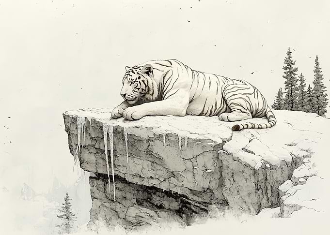White Tiger on Cliff