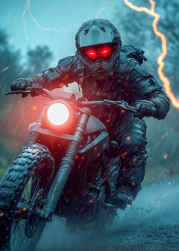 Motorcycle Rider in Storm