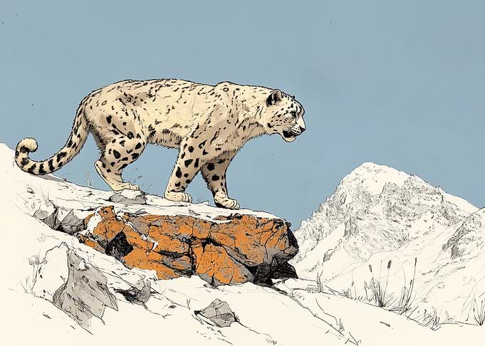 Snow Leopard on Mountain