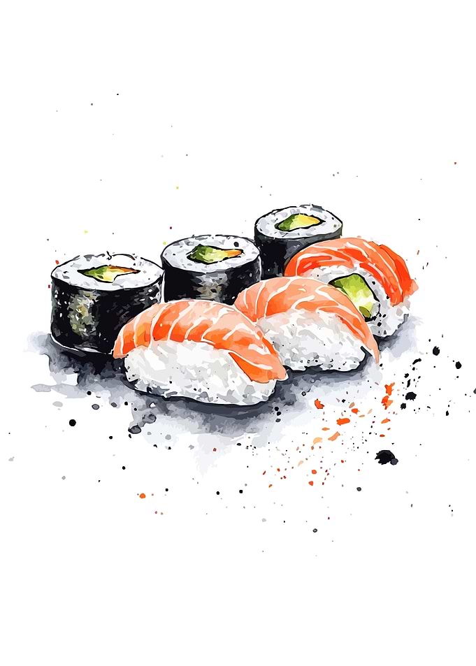 Watercolor Sushi Illustration