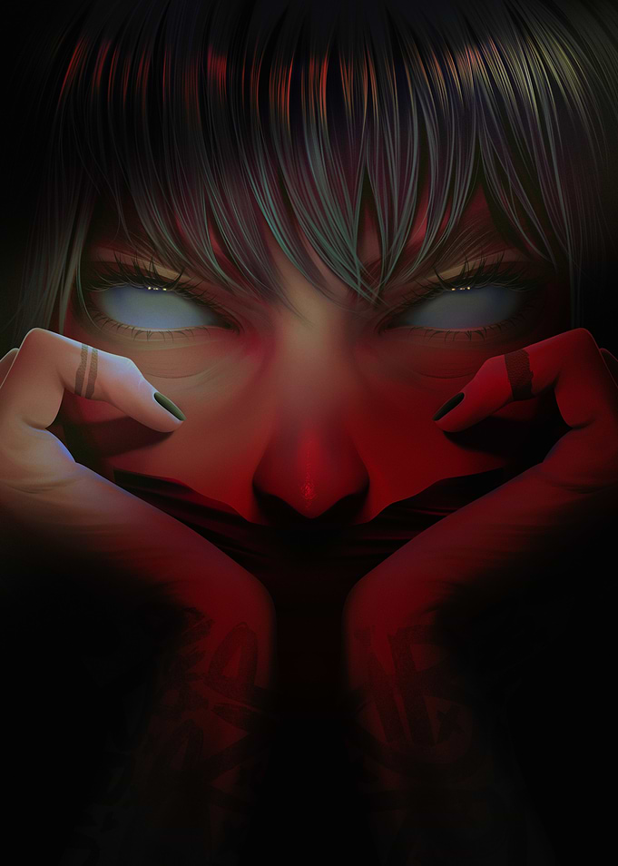 Scary Girl with White Eyes
