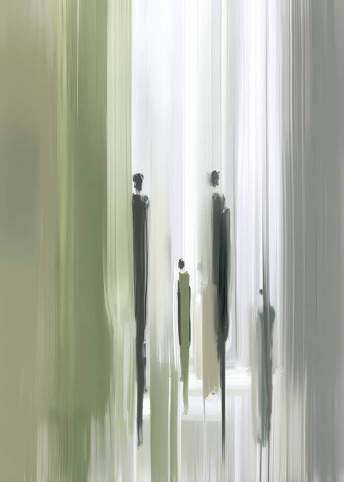 Abstract Figures in Green and White