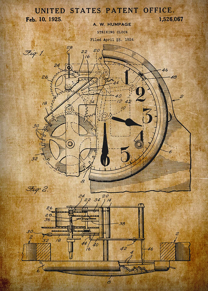 Vintage 1925 Striking clock patent