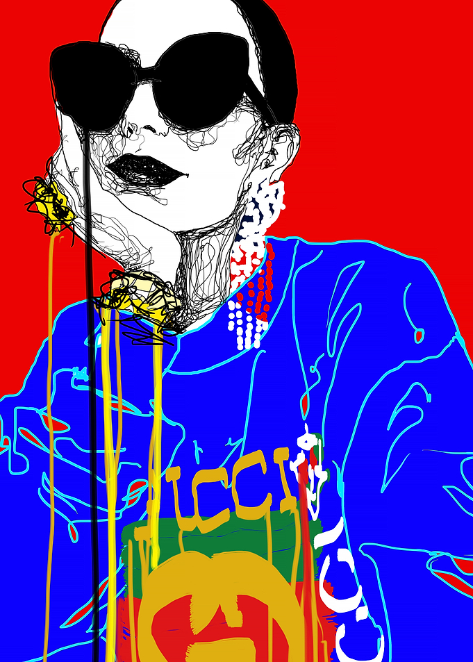 Gucci Blue Sweater Colorful Fashion Illustration Portrait