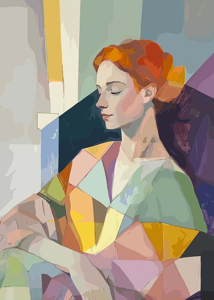 Woman with Red Hair in Geometric Style