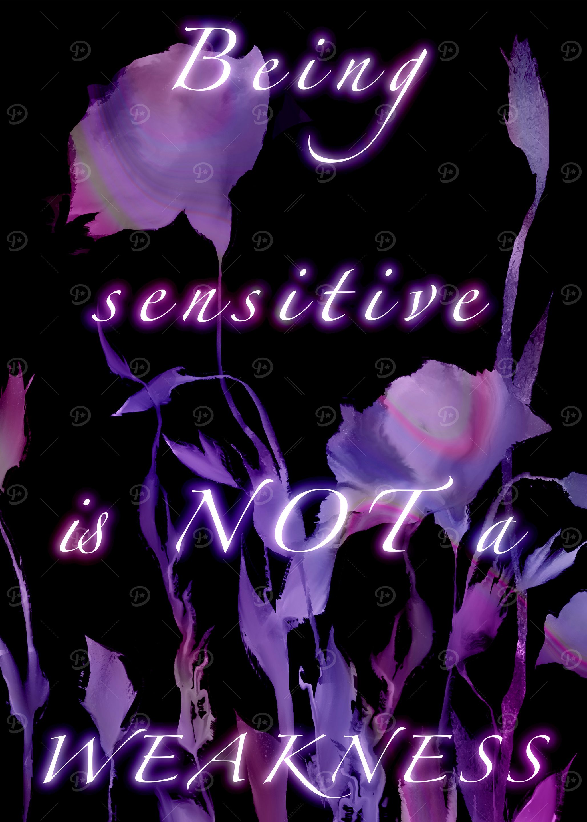 Purple and Black Floral 'Being Sensitive is Not a Weakness Quote Art