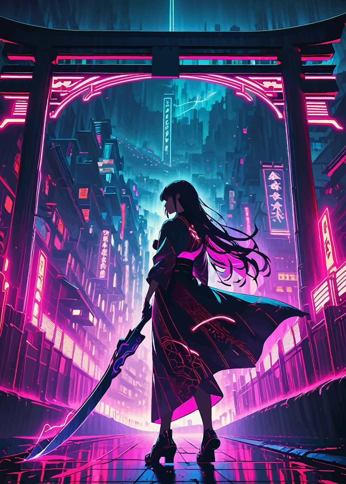 Warrior Girl Futuristic Torii Gate
