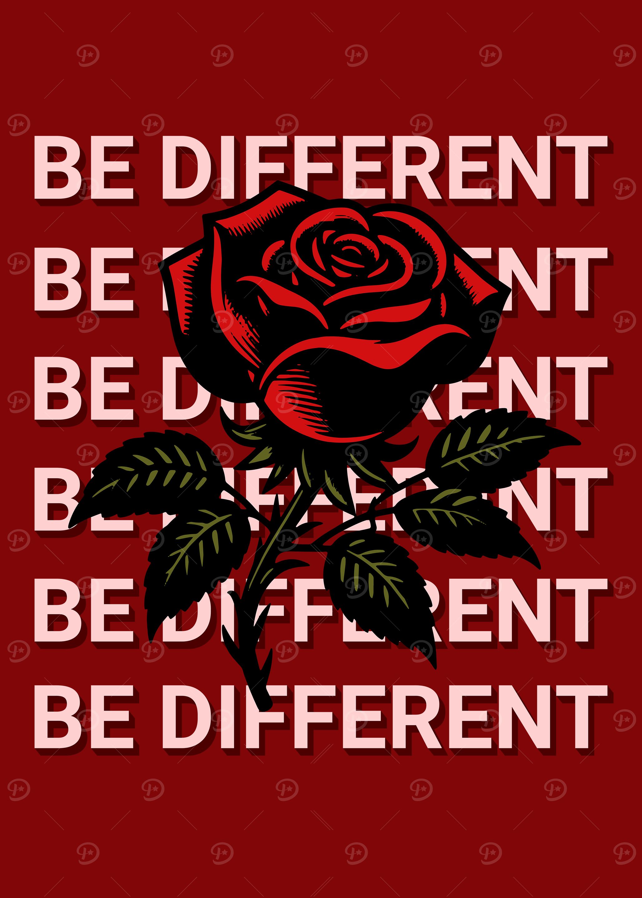 Be Different Red Rose Floral Print Positive Vibes