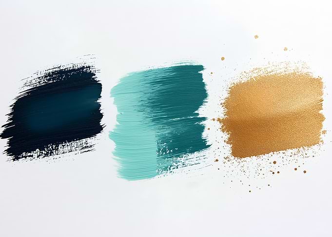 Teal, Blue, and Gold Paint Swatch