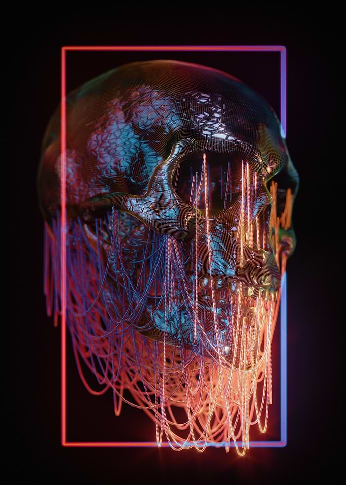 Neon Skull with Wires