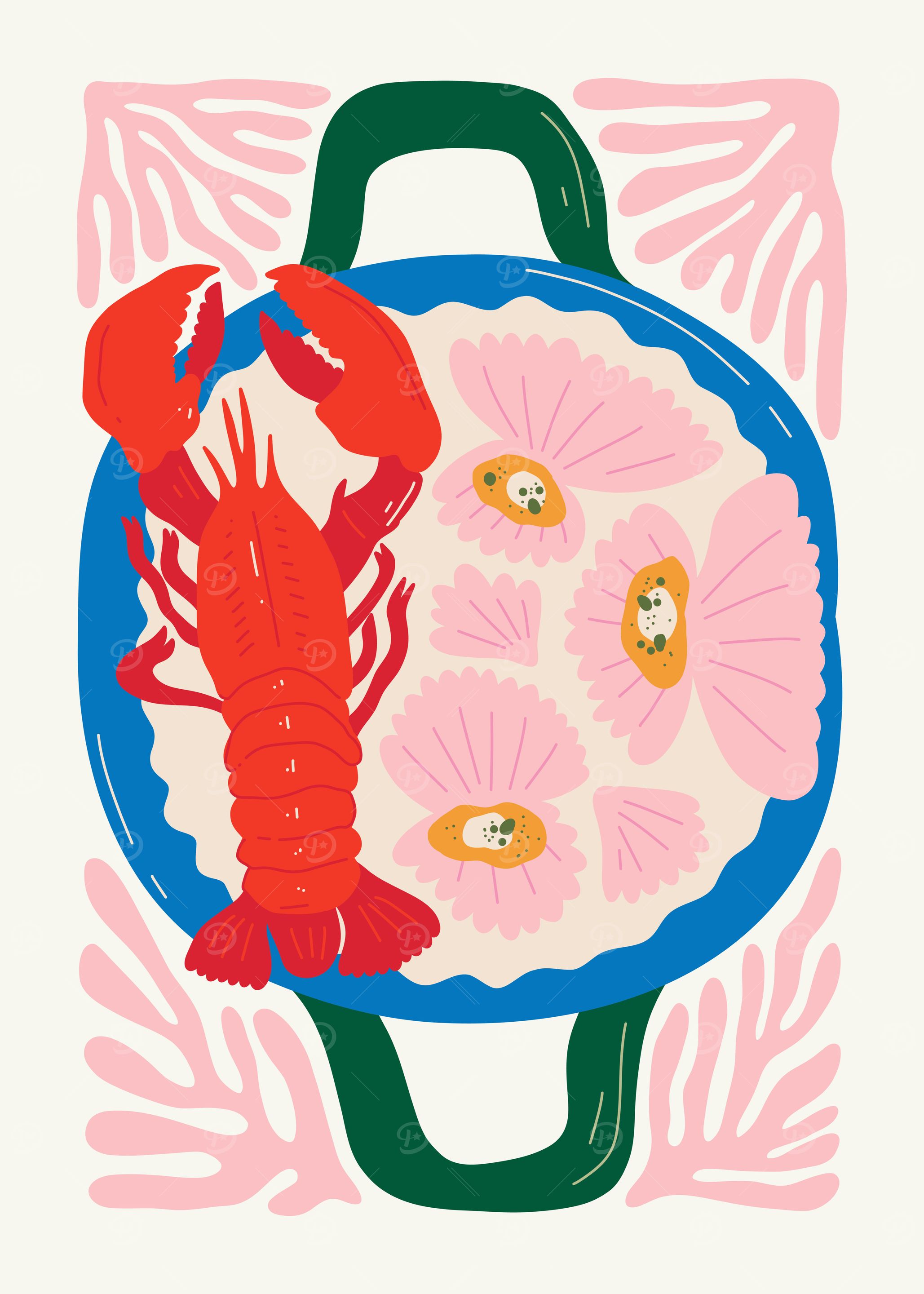 Lobster and Flowers Illustration