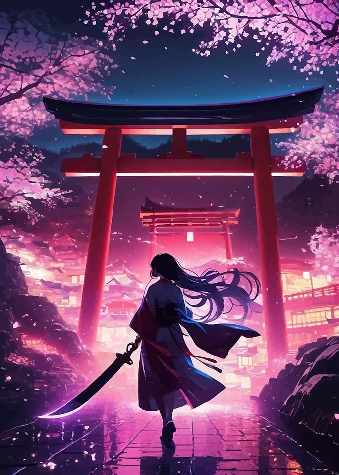 Samurai Woman in Cherry Blossom