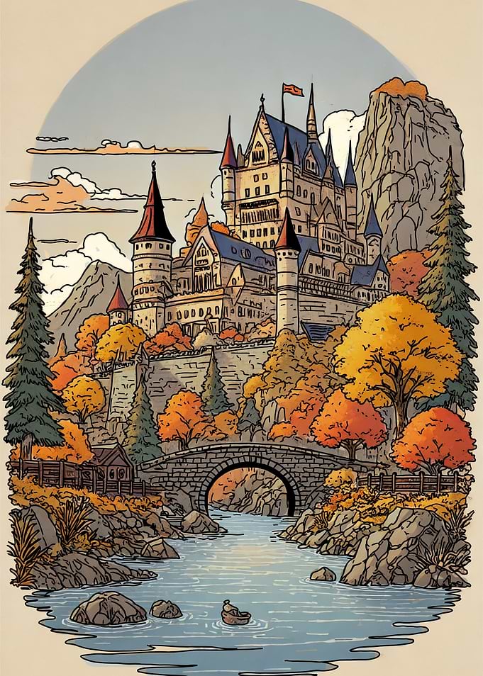 Autumnal Castle by the River