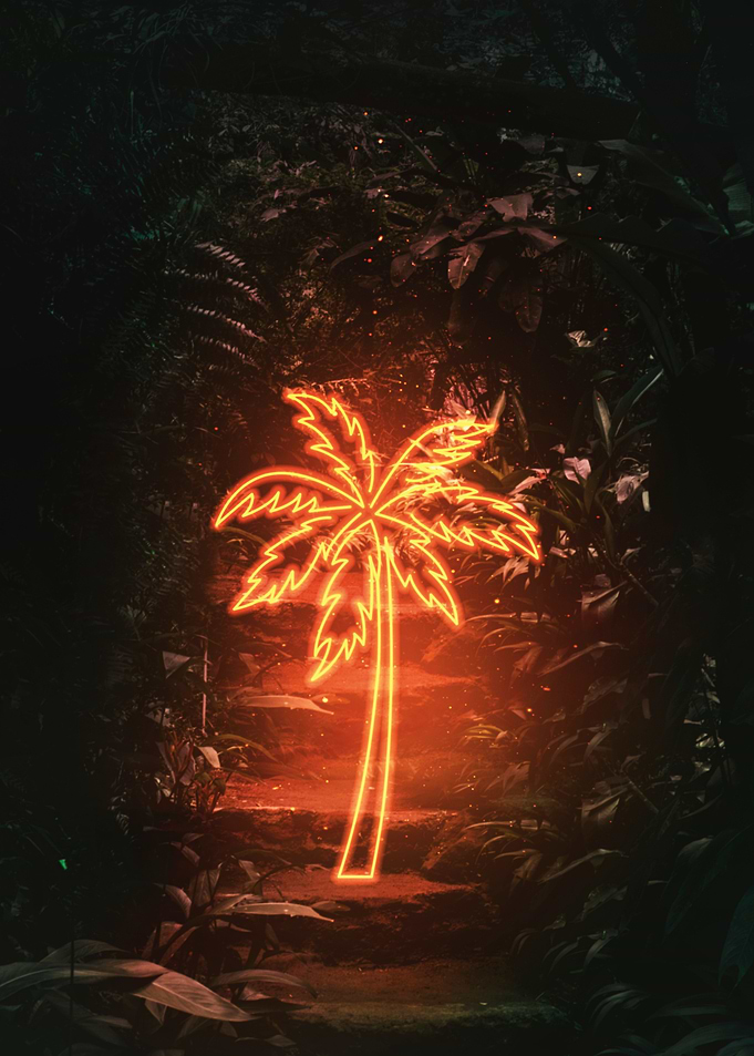 Neon Palm Tree in Jungle
