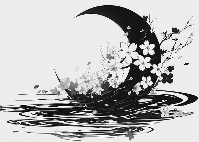 Crescent Moon and Cherry Blossoms