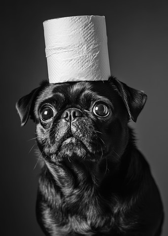 Pug with Toilet Paper