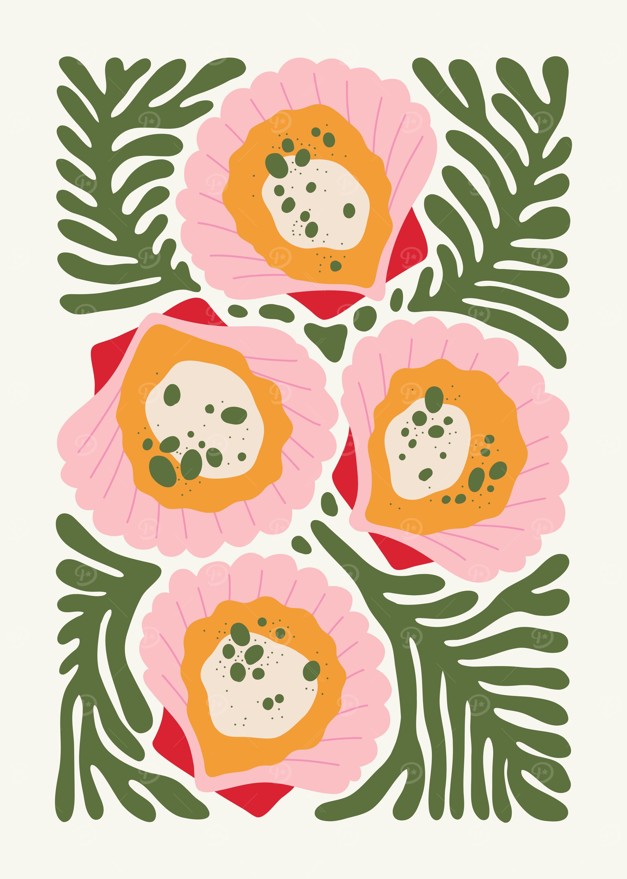 Floral Pattern with Shells