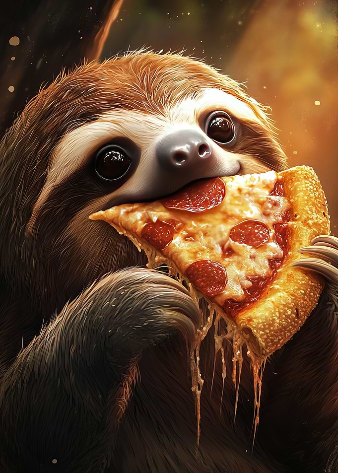 Sloth Eating Pepperoni Salami Pizza