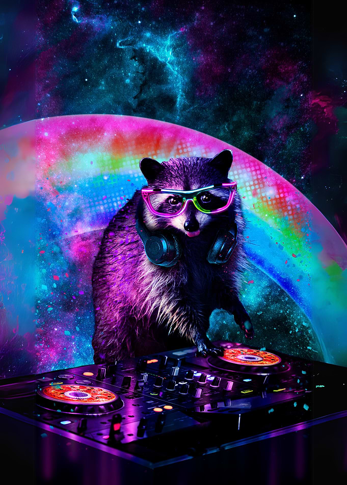 Raccoon DJ in Space