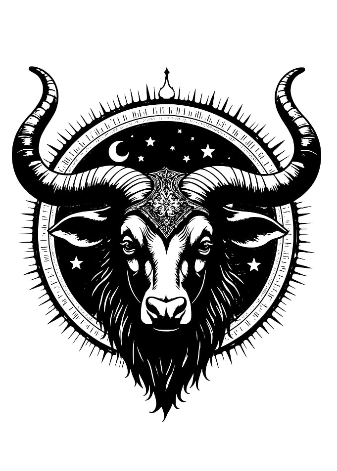 Black Bull with Horns and Stars