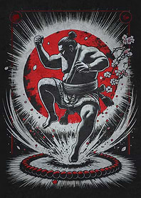 Sumo Wrestler, Red Circle Ritual, Neo Japanese Art