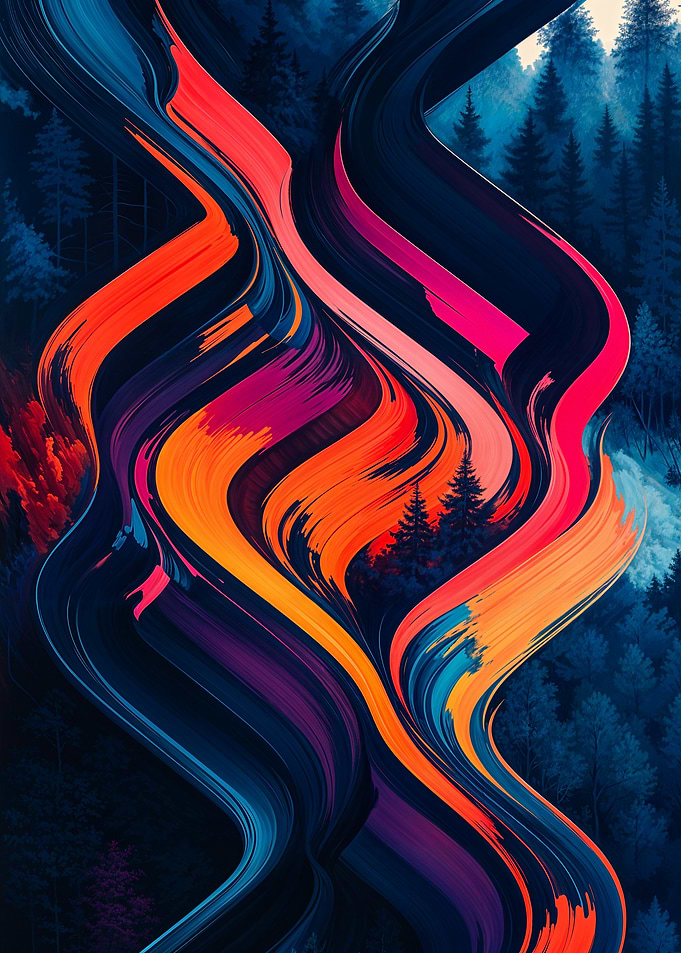 Abstract Forest Painting fluorescent and blue colors