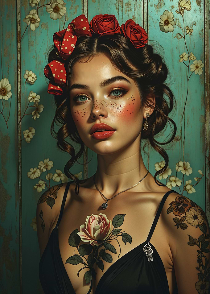 Rocker Rebel Girl With Floral Tattoos