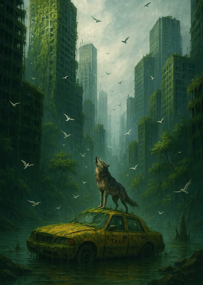 Wolf in Overgrown City