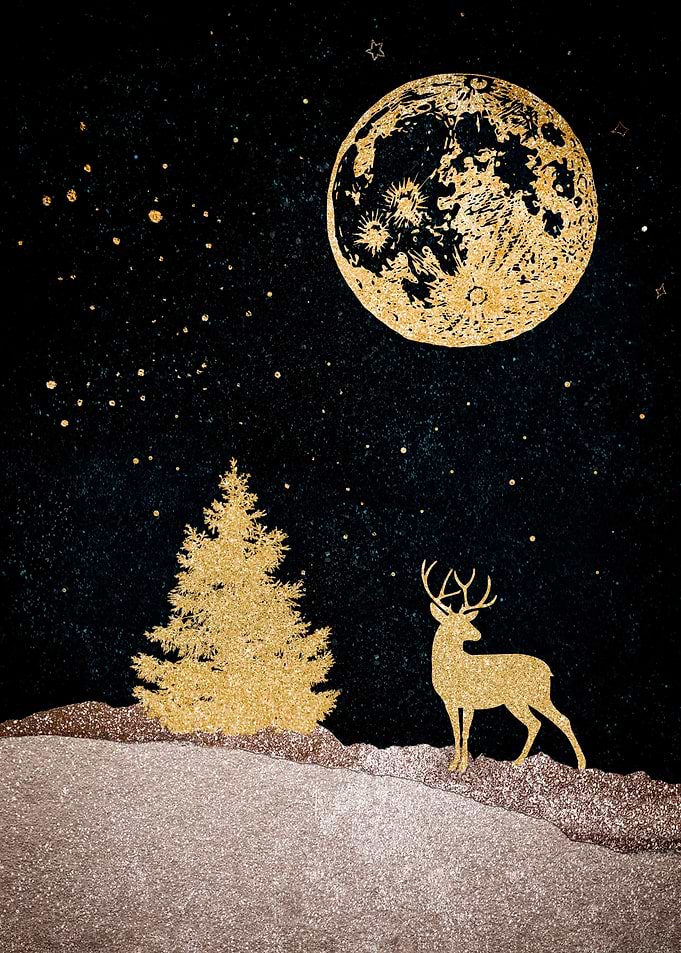 Golden Deer Under Full Moon