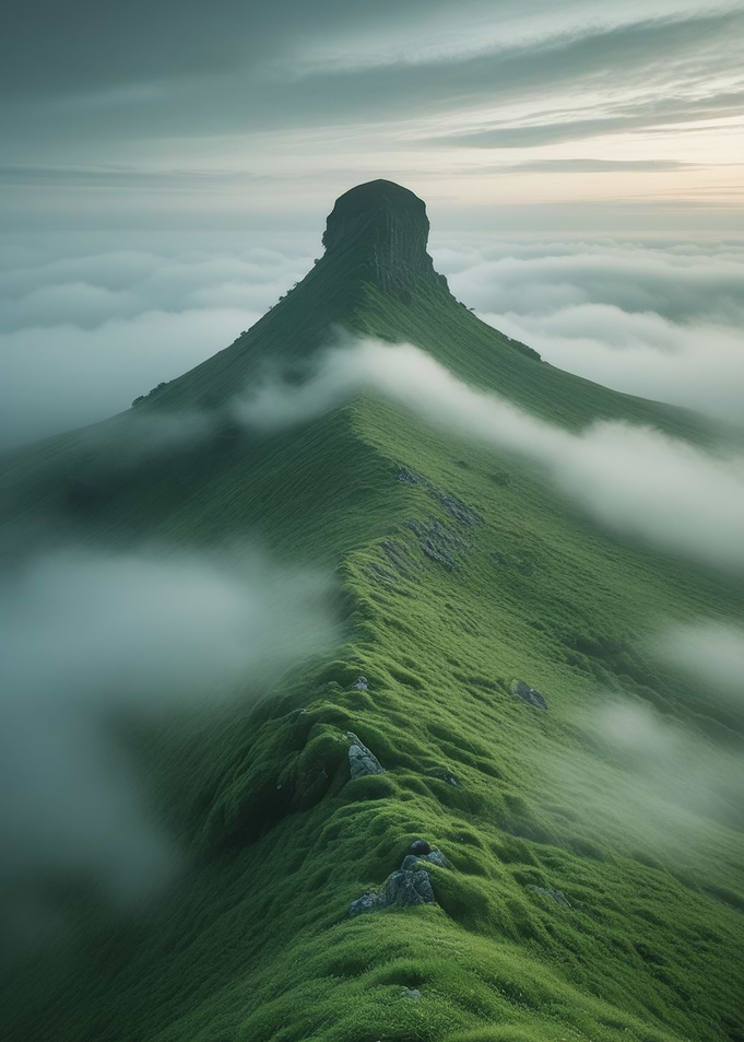 Mountain Peak in Clouds