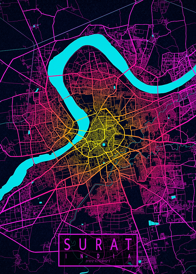 Surat City Map India Neon