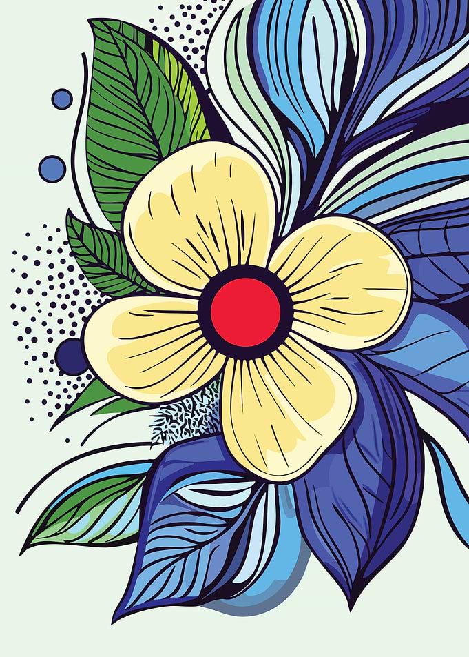 Yellow Flower with Blue Leaves