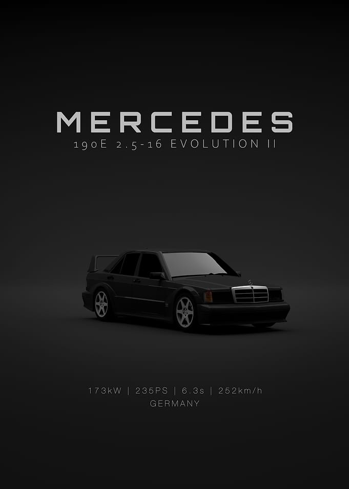 Black Mercedes-Benz 190E EVO II - Front - Specs