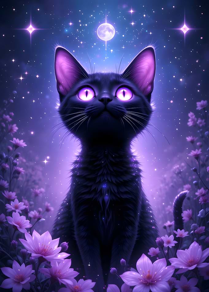 Black Cat Under the Stars