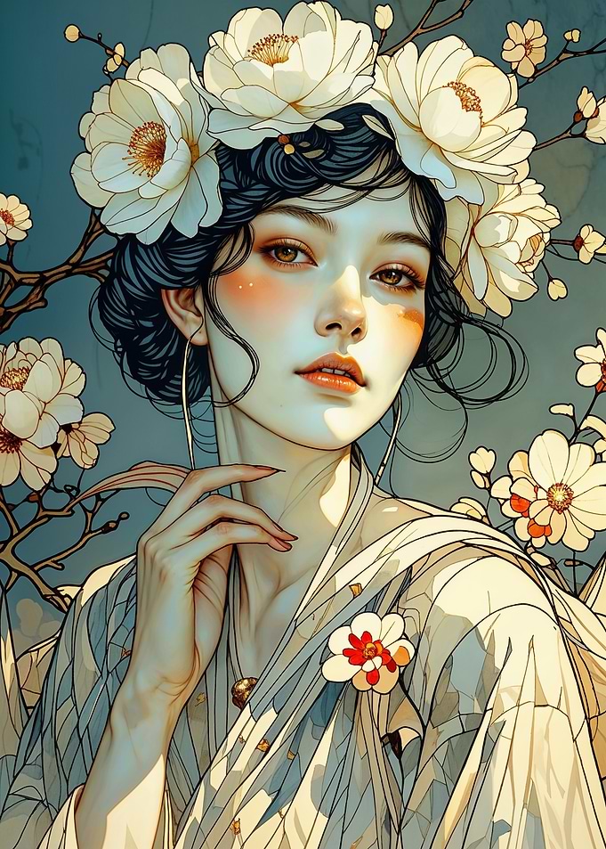 Celestial Beauty Adorned With Flowers