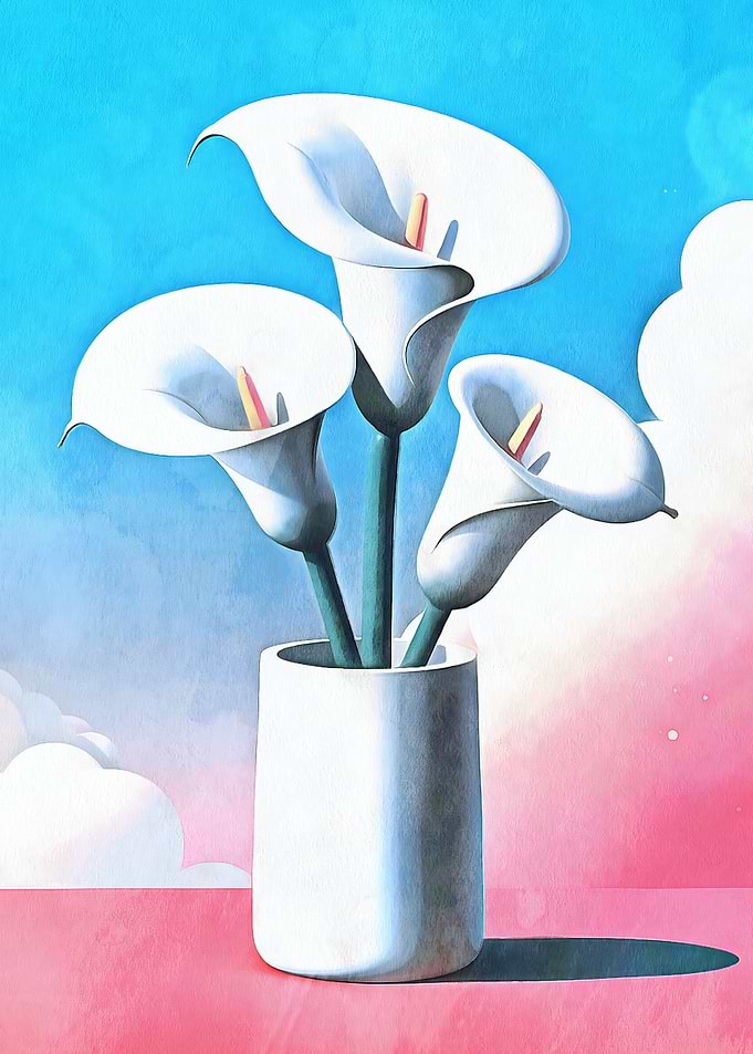 White Calla Lilies in Vase