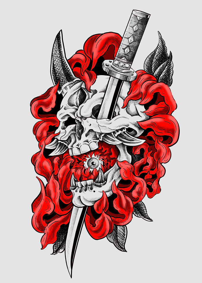 Oni Skull with Sword