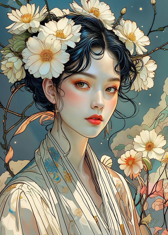Angelic Beauty With White Flowers