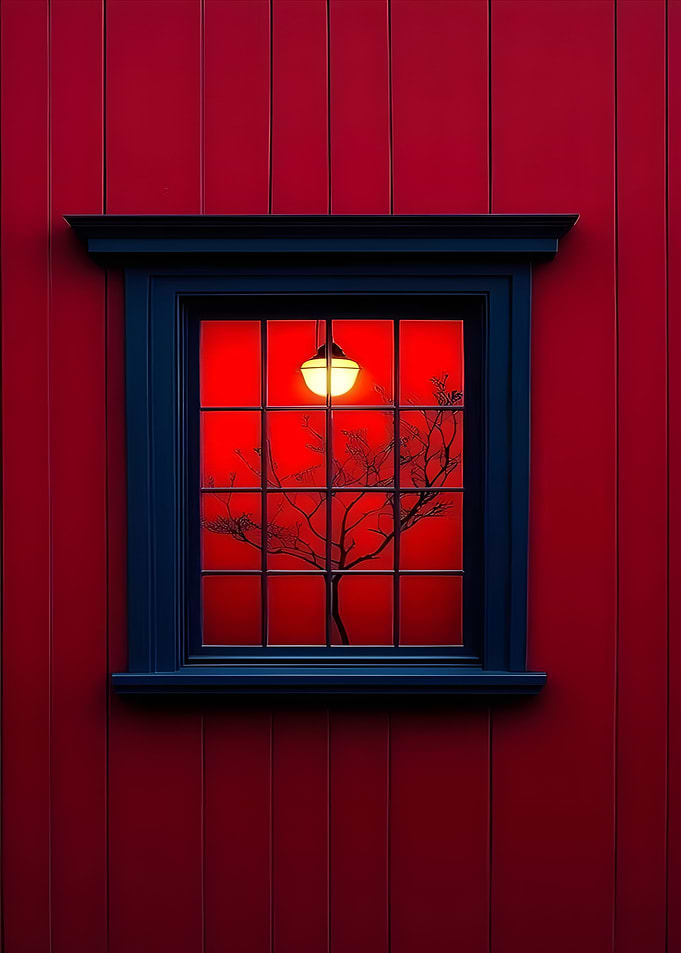 Red Window with Tree