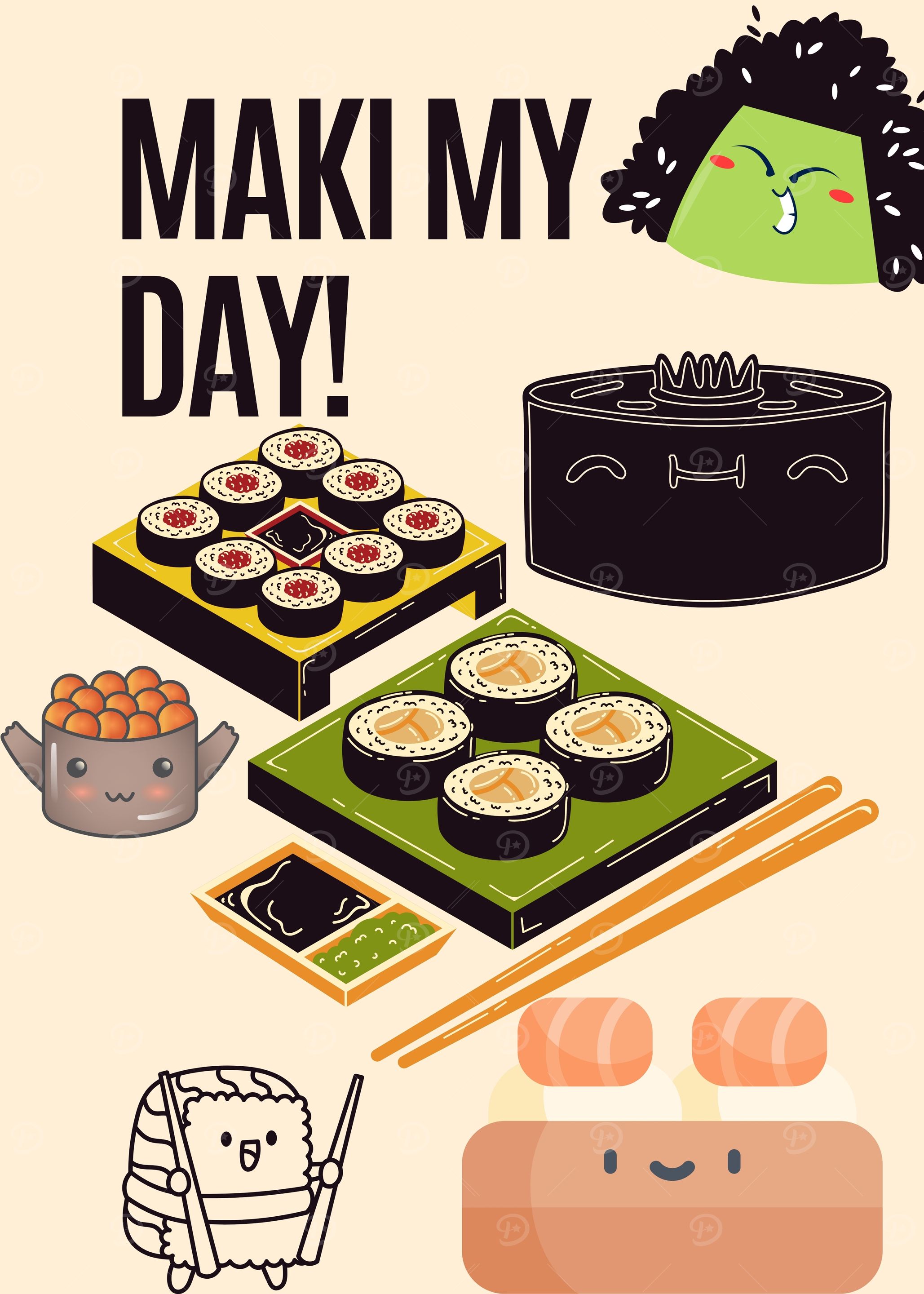 Sushi Cartoon Illustration