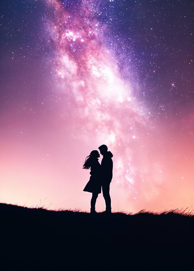 Silhouette Couple Under Milky Way