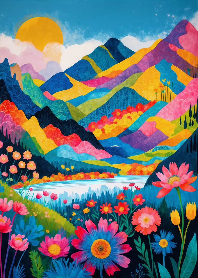 Colorful Mountain Landscape Painting