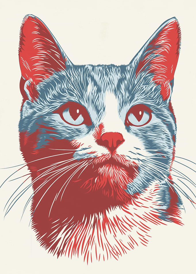 Red and Blue Cat Portrait