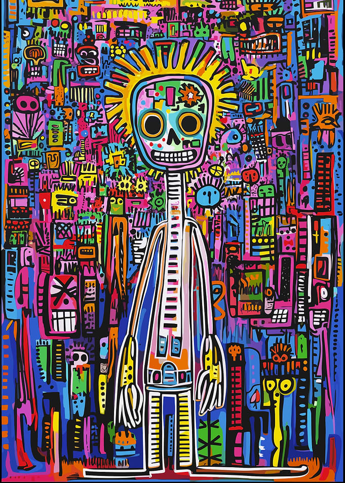 Psychedelic Skull Alien Figure